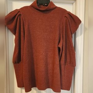 Express Turtle Neck Sweater with Puff Sleeves - Mauve/Dusty Rose